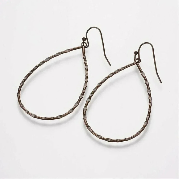 Edgy Avant Garde Bamboo Quilted Antiqued Brass Teardrop Hoop Earrings - Picture 1 of 1